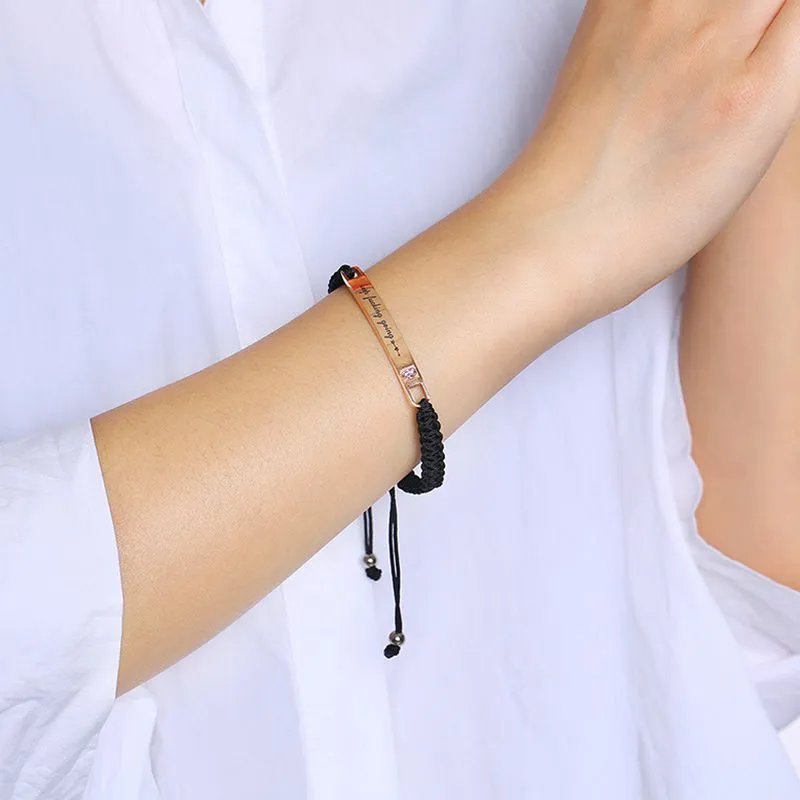 Custom Couple Bracelets, Engraved Personalized Couples Bracelets for Him Her-Black