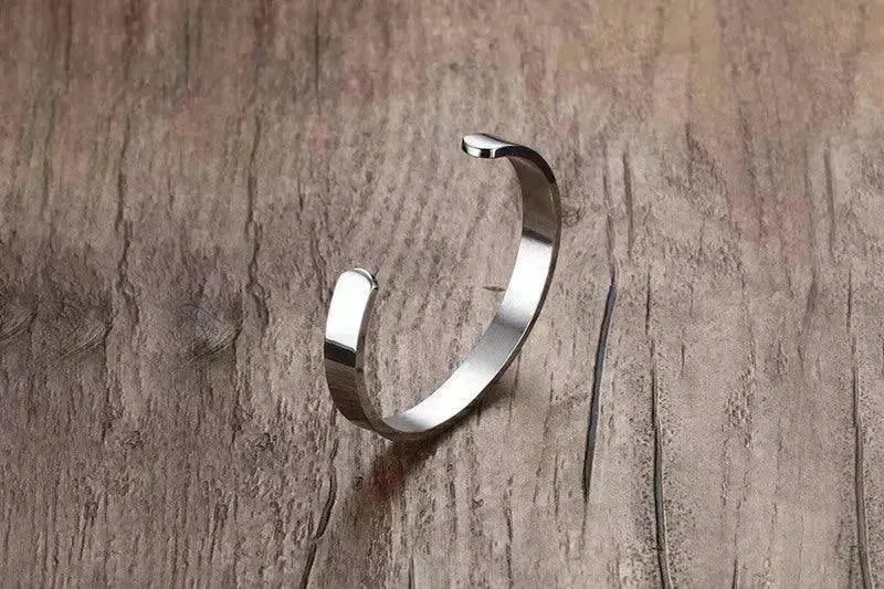 Custom Laser Engraving Smooth Stainless Steel Fine Bangle Jewelry C-shaped Bracelet