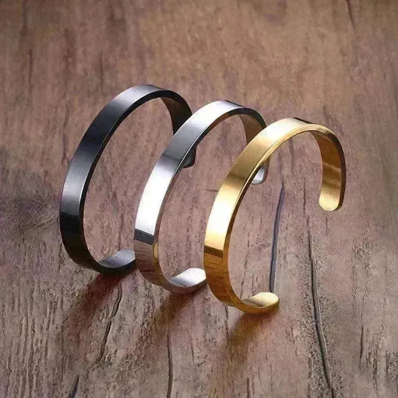 Custom Laser Engraving Smooth Stainless Steel Fine Bangle Jewelry C-shaped Bracelet