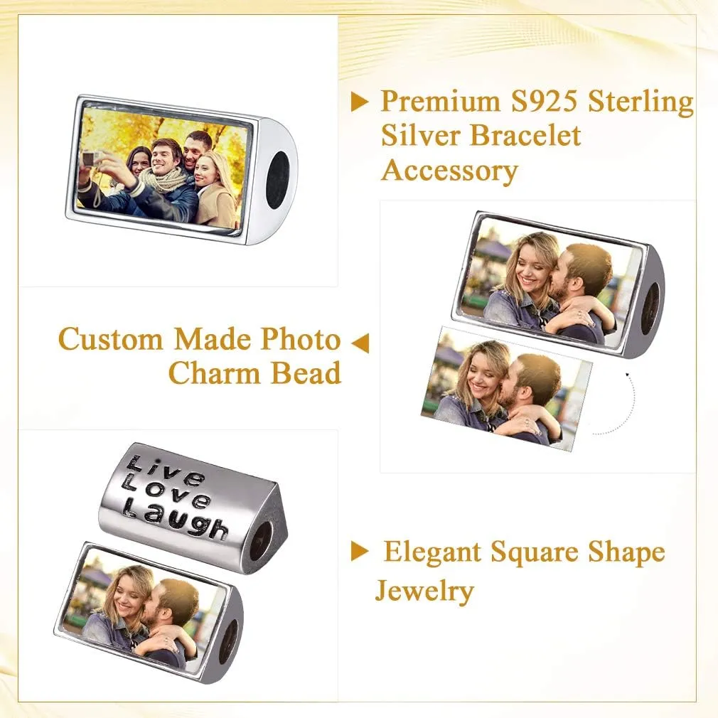 Custom4U Photo Charms for Bracelets,925 Sterling Silver/Gold Plated Heart/Tree of Life/Round Charm Bead Personalized with Picture,Custom Personalized Memorial Jewelry Gift for Women Mom