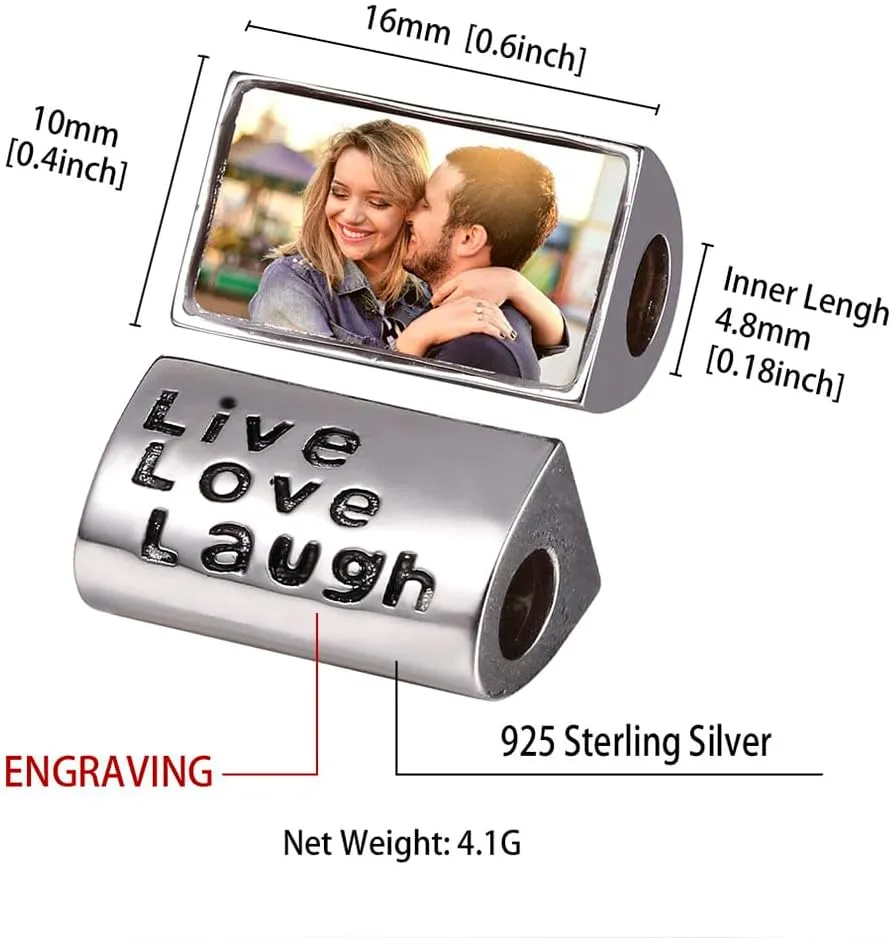 Custom4U Photo Charms for Bracelets,925 Sterling Silver/Gold Plated Heart/Tree of Life/Round Charm Bead Personalized with Picture,Custom Personalized Memorial Jewelry Gift for Women Mom