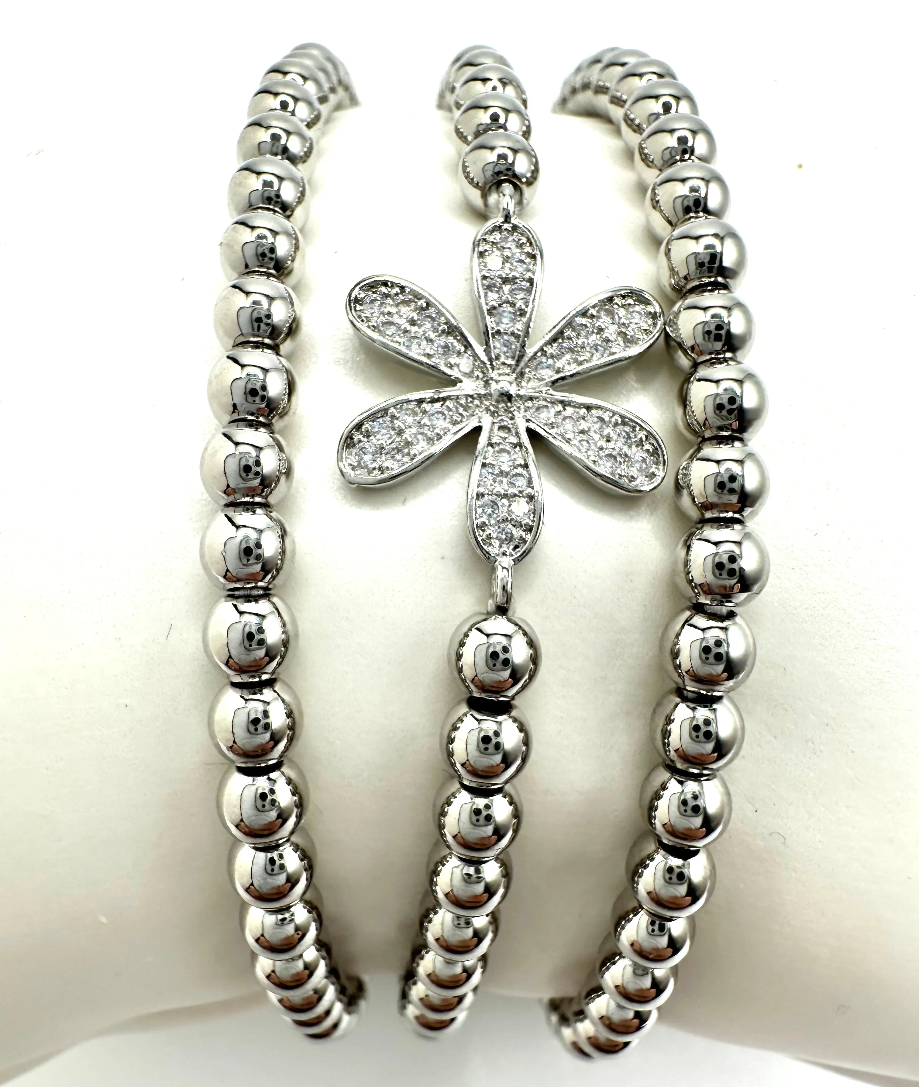 CZ Flower Bracelet Stack