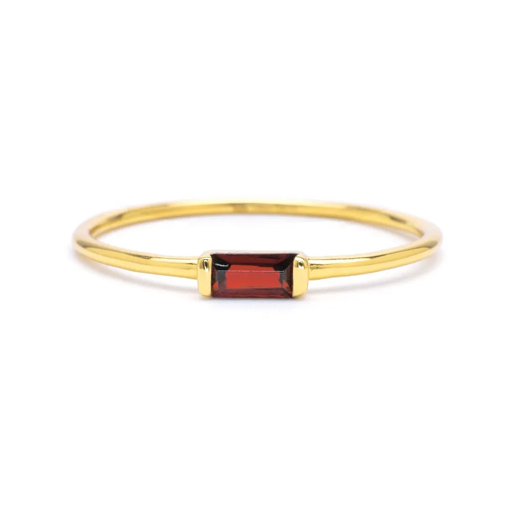 Delicate Baguette Garnet Ring