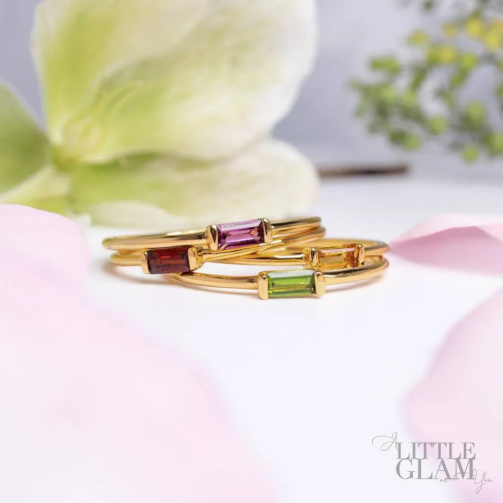 Delicate Baguette Garnet Ring