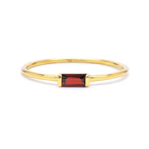 Delicate Baguette Garnet Ring