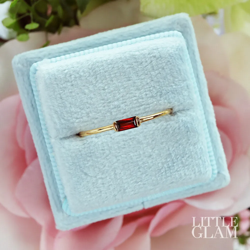 Delicate Baguette Garnet Ring