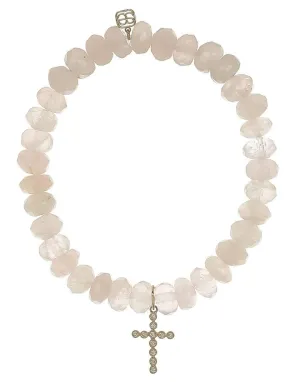 Diamond Cross Rose Quartz Bracelet