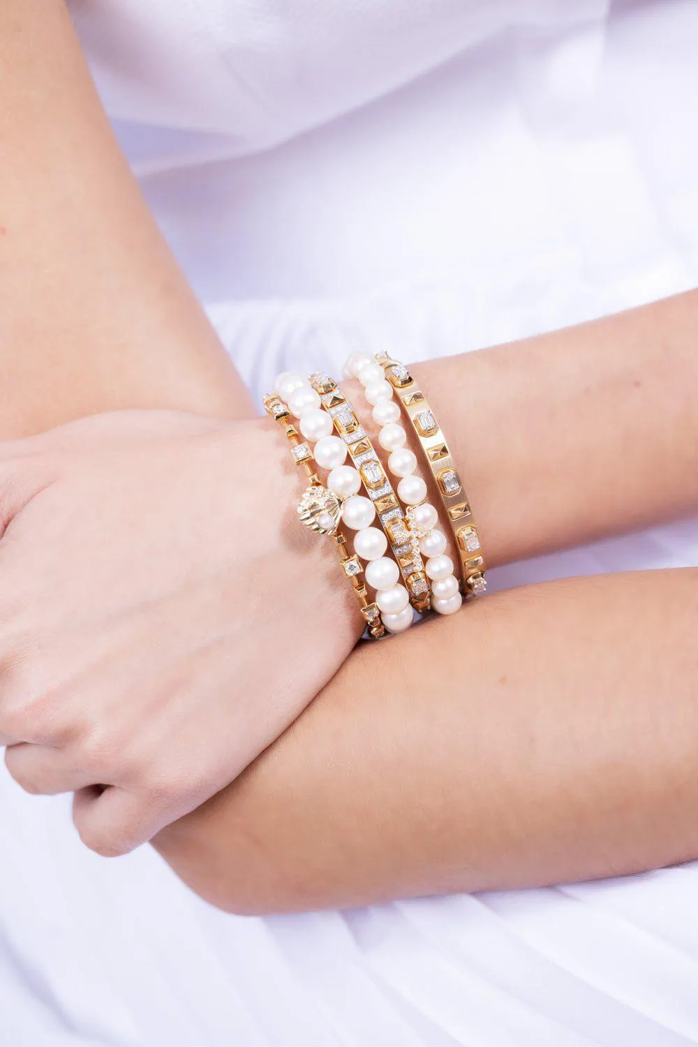 Diamond Cross Rose Quartz Bracelet