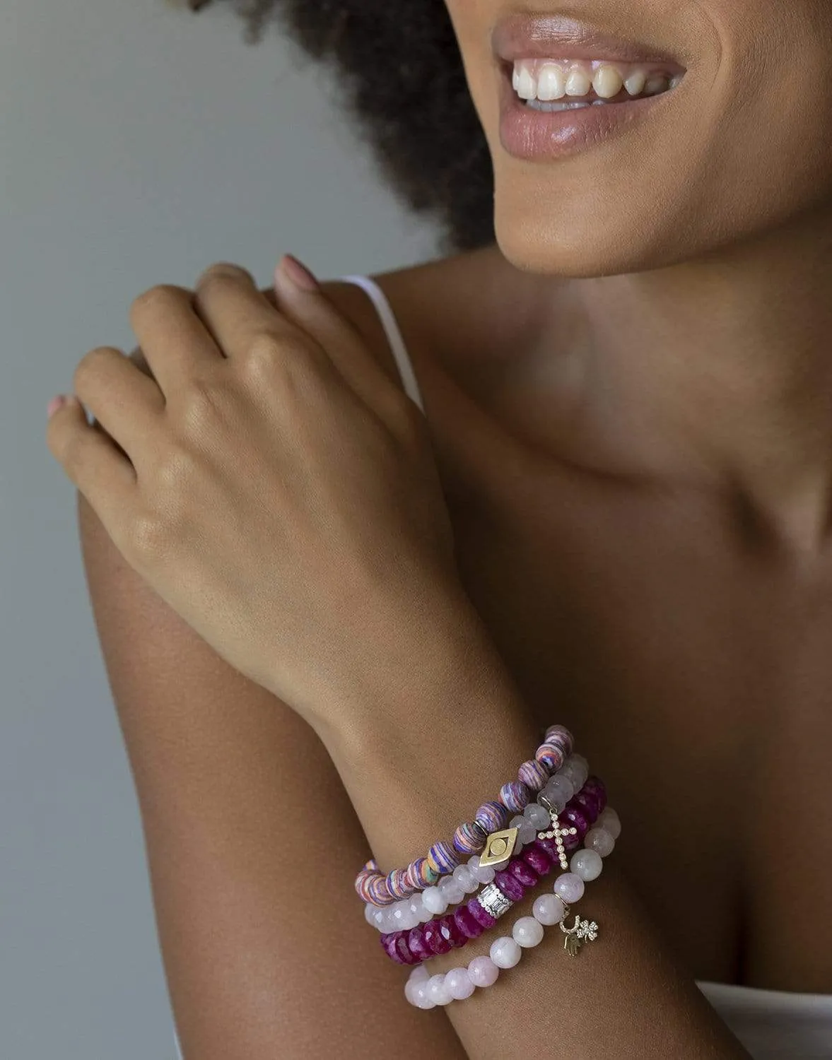 Diamond Cross Rose Quartz Bracelet