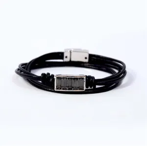 Double wrap around lthr bracelet w/rectangular stones