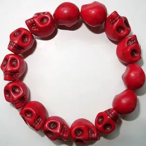 Elastic Red Skull Charm Bead Bracelet Wristband Bangle Mens Womens Boy Girl Kids