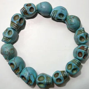 Elastic Turquoise Skull Charm Bead Bracelet Wristband Bangle Ladies Womens Girls