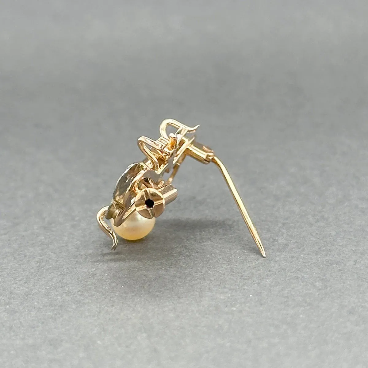 Estate Retro 17K TT Gold 0.04ctw Lab Ruby & 0.01ctw H-I/SI1-2 Diamond Bee Pin
