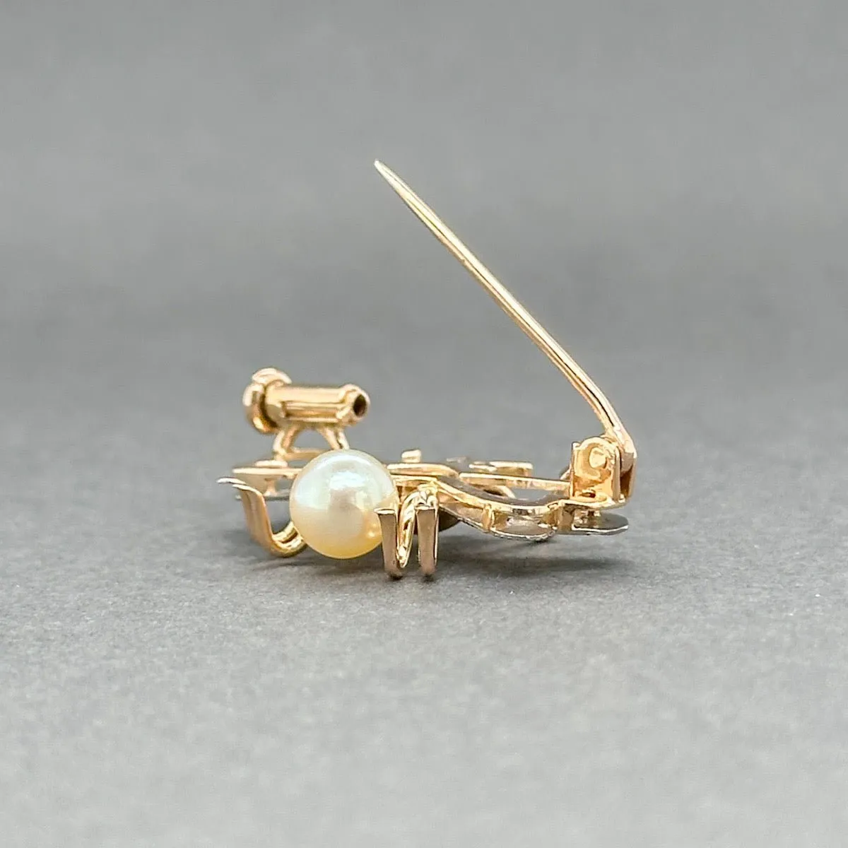 Estate Retro 17K TT Gold 0.04ctw Lab Ruby & 0.01ctw H-I/SI1-2 Diamond Bee Pin