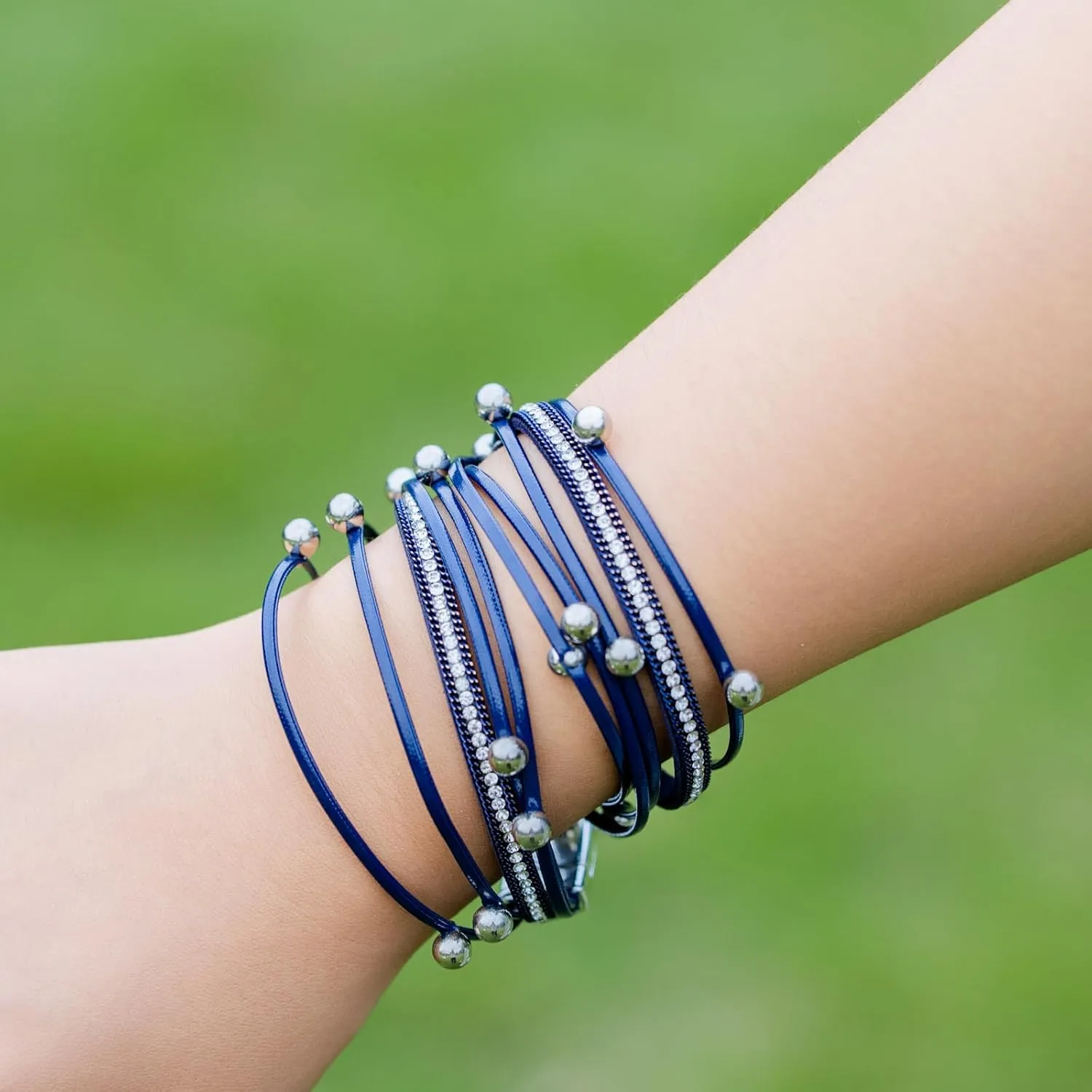 FANCY SHINY Leather Beaded Bracelet Boho Wrap Bracelets Gothic Jewelry Stackable Goth Bracelets with Magnetic Clasp