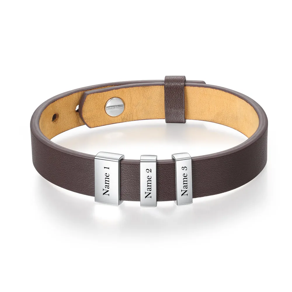 Flat Stainless Steel Leather Hand Strap Bracelet