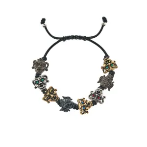 Gargoyles Gold/Silver/Hematite Tone with Mixed Eyes Leather Cord Bracelet