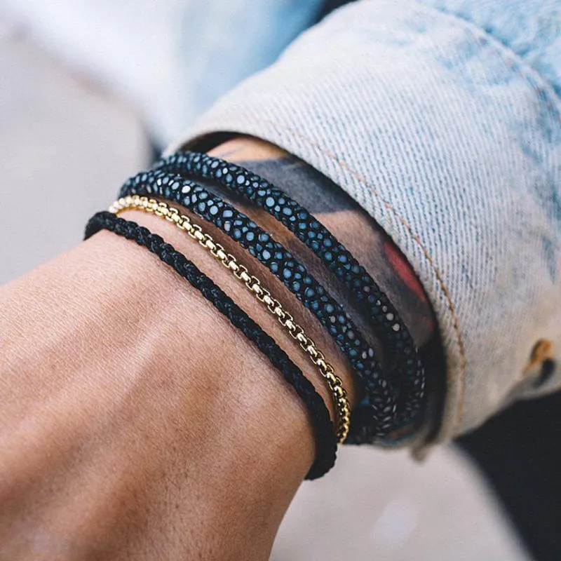 Genuine Stingray Leather Stainless Steel Bracelet