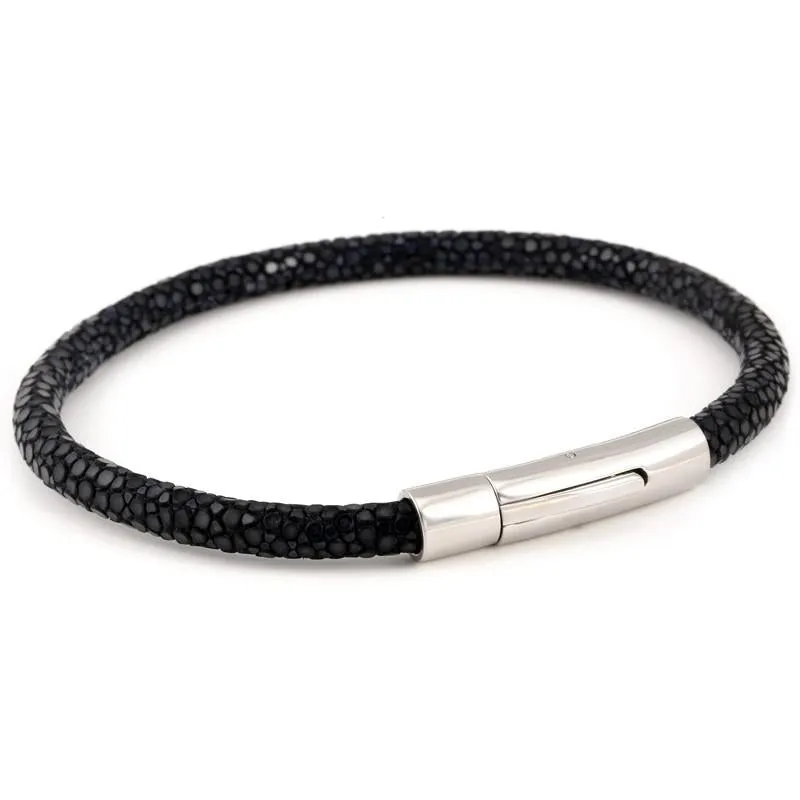 Genuine Stingray Leather Stainless Steel Bracelet