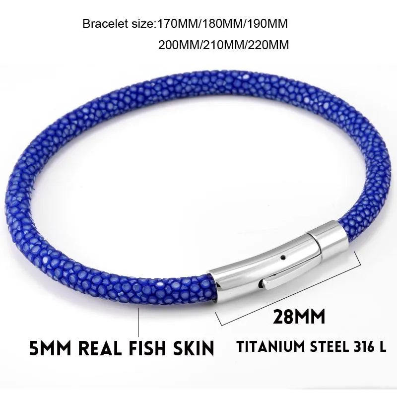 Genuine Stingray Leather Stainless Steel Bracelet
