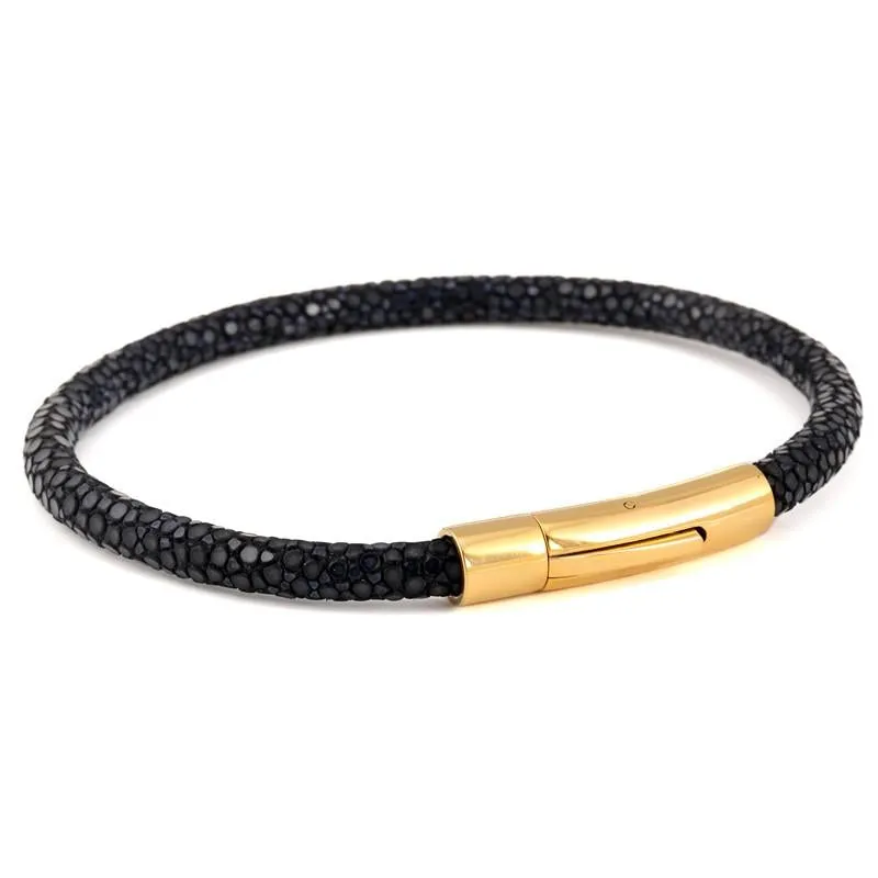 Genuine Stingray Leather Stainless Steel Bracelet