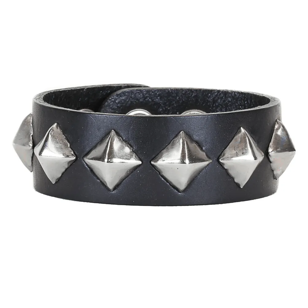 Glam Rock Diamond Studs Leather Snap Bracelet