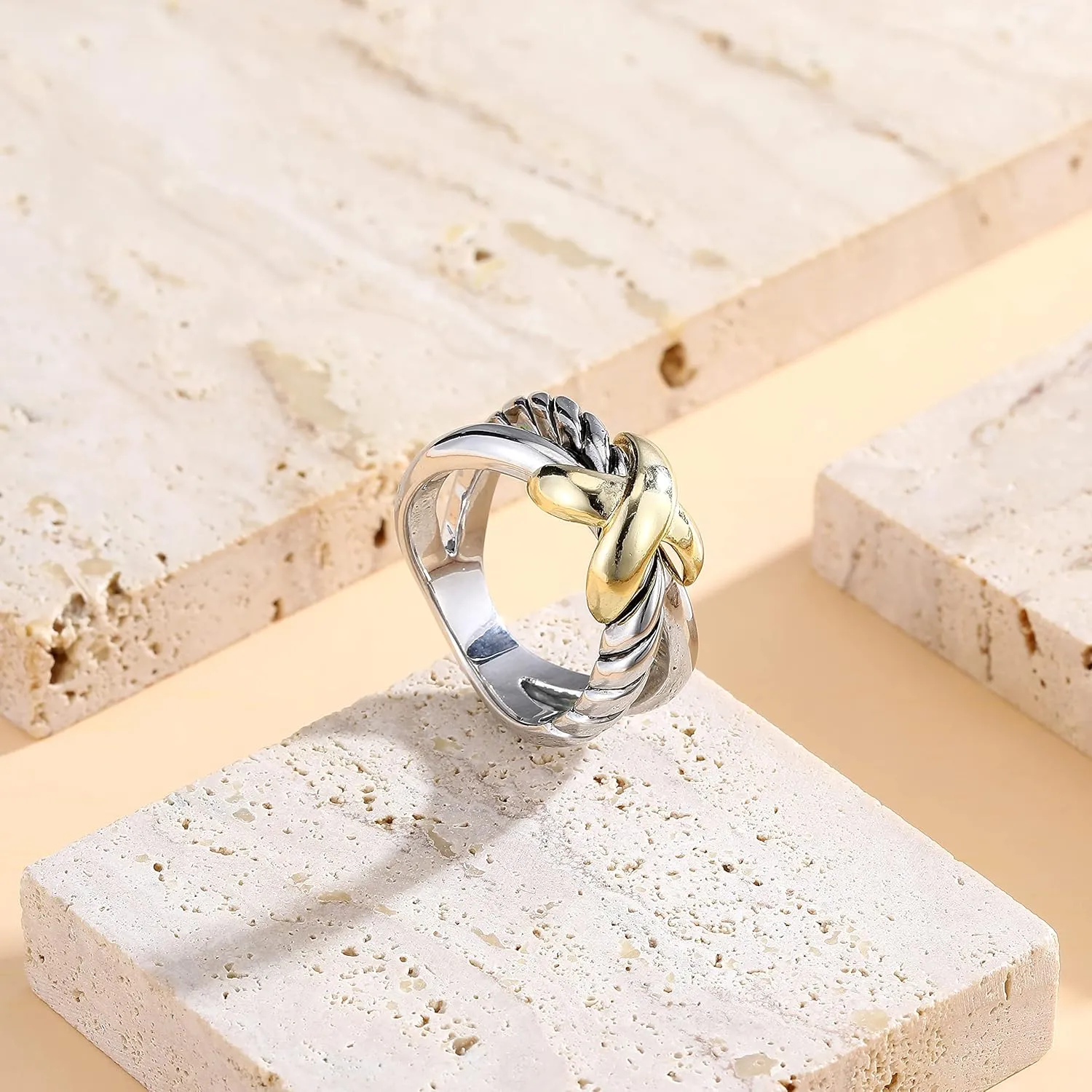 Gold and Silver Cross Rings for Women, Fashion Statement Ring X Knot Band Chunky Twisted Cable Wire Ring Jewelry Gifts for Her