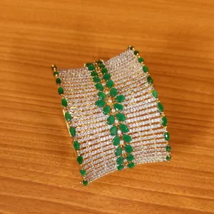 GREEN ONYX DIAMOND LOOK CZ STUDDED BROAD OPENABLE BRACELET