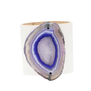 HANDCRAFTED CUFF - WHITE LEATHER WITH PURPLE AGATE - 6CMWHPU1.1
