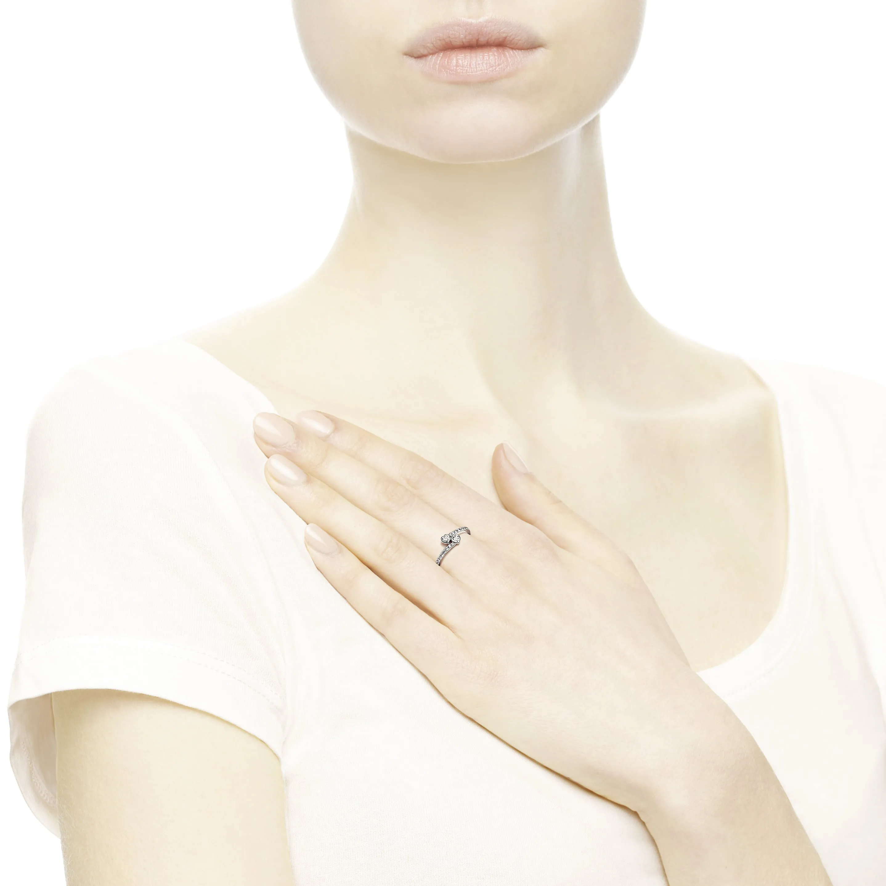 Hearts silver ring with clear cubic zirconia