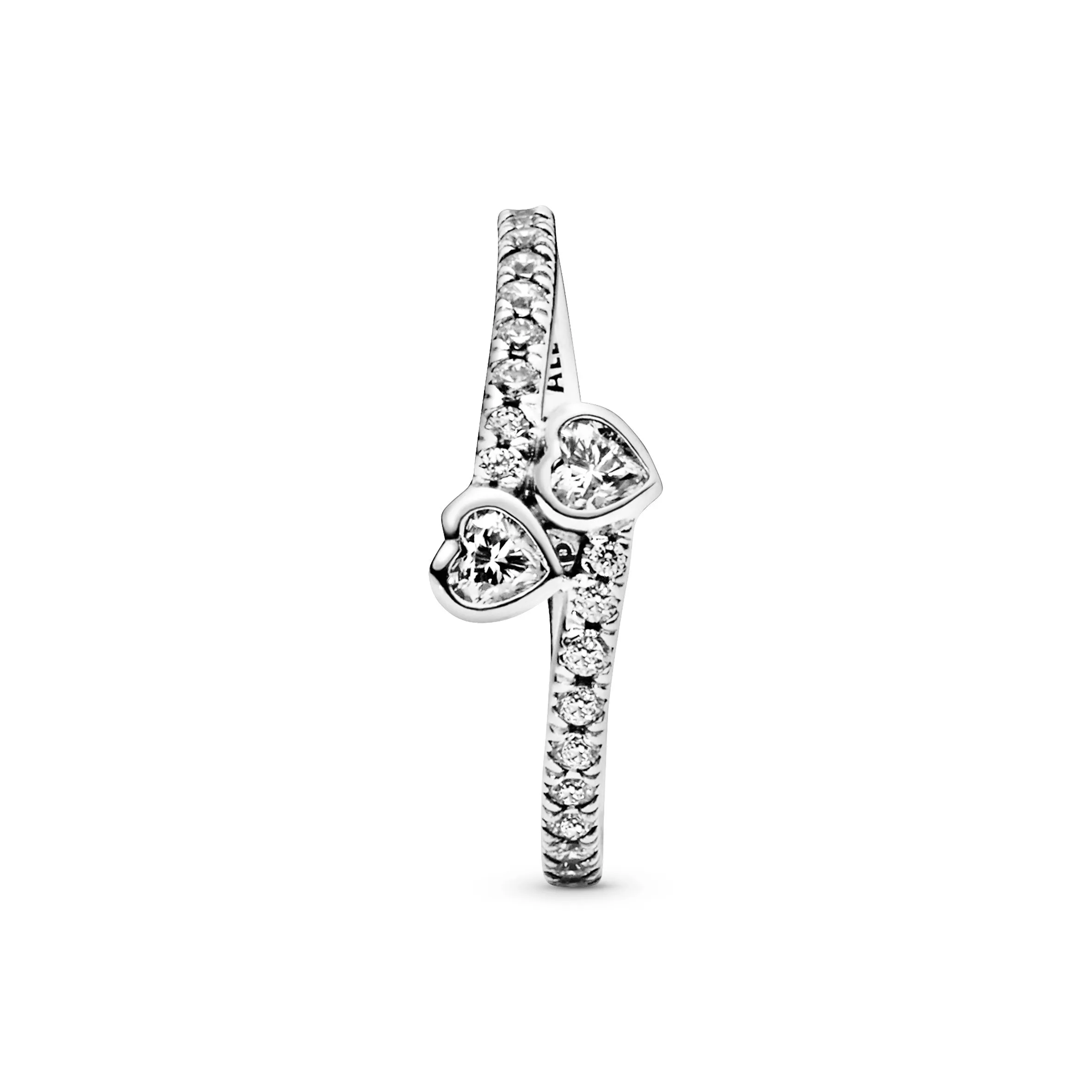 Hearts silver ring with clear cubic zirconia