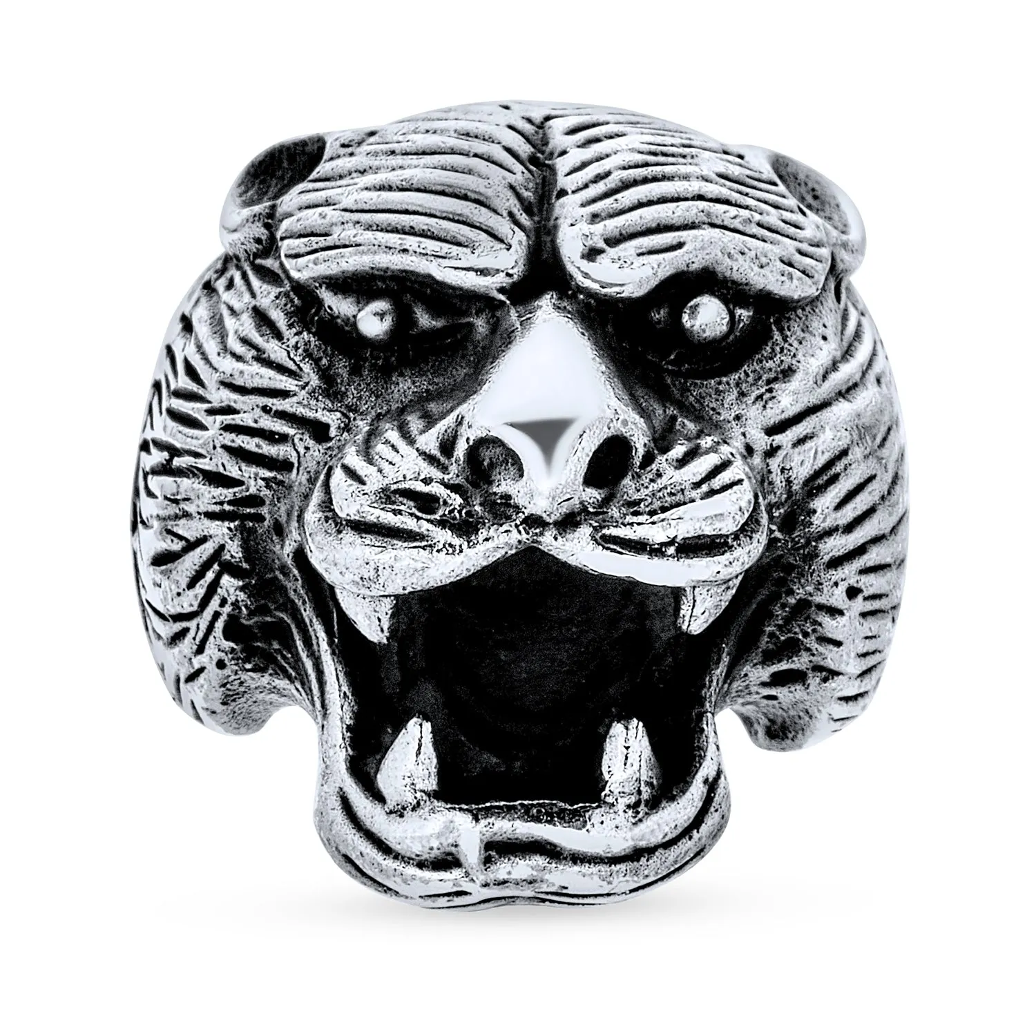 Hunter Norse Viking Mens Silver Ring: Fierce Bear Head Oxidized .925 Sterling