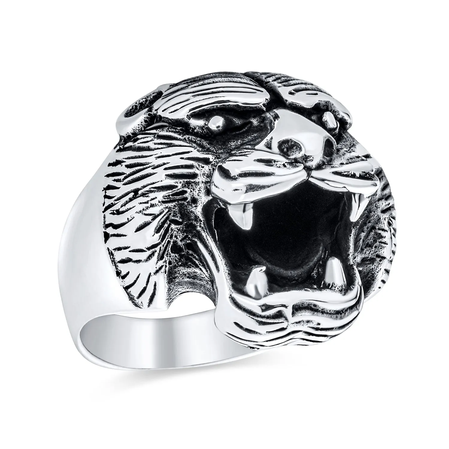 Hunter Norse Viking Mens Silver Ring: Fierce Bear Head Oxidized .925 Sterling