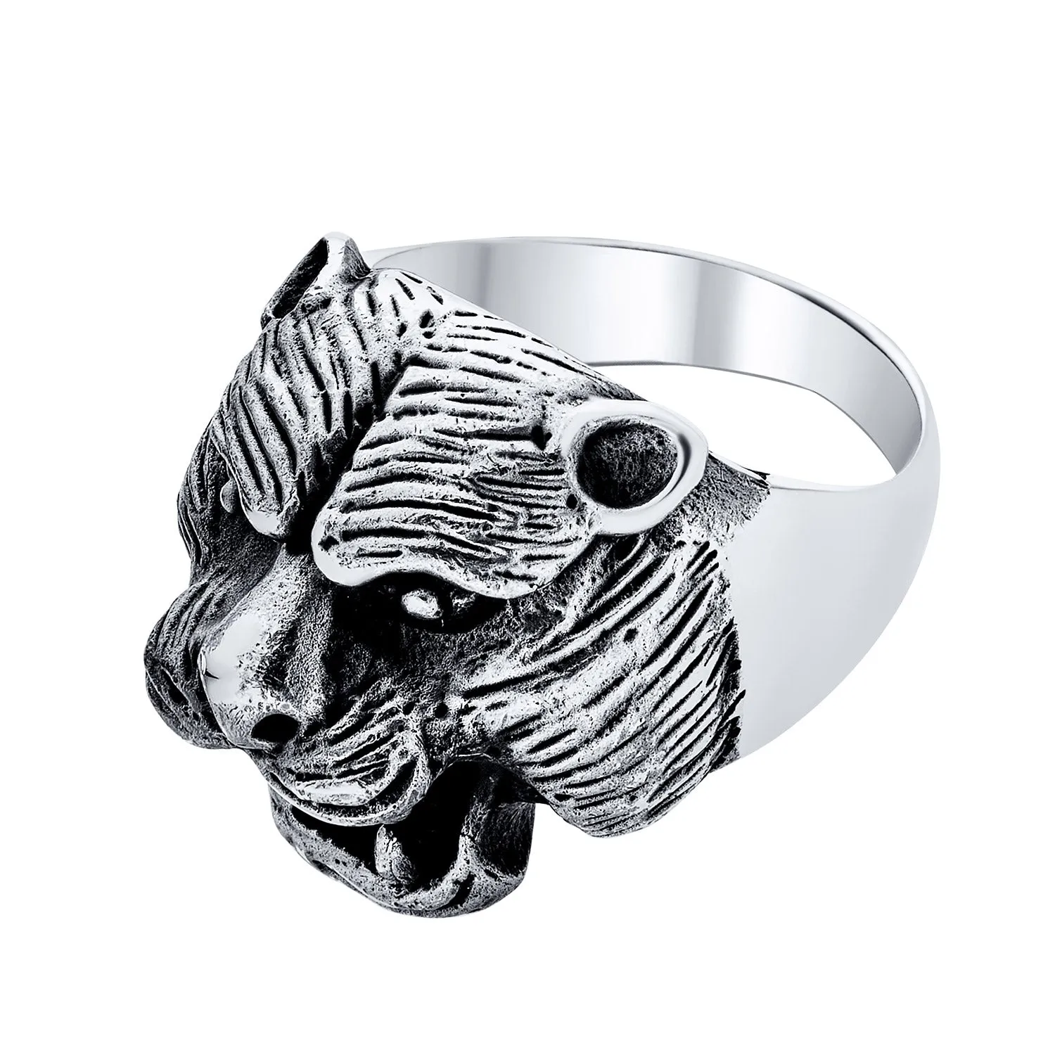 Hunter Norse Viking Mens Silver Ring: Fierce Bear Head Oxidized .925 Sterling