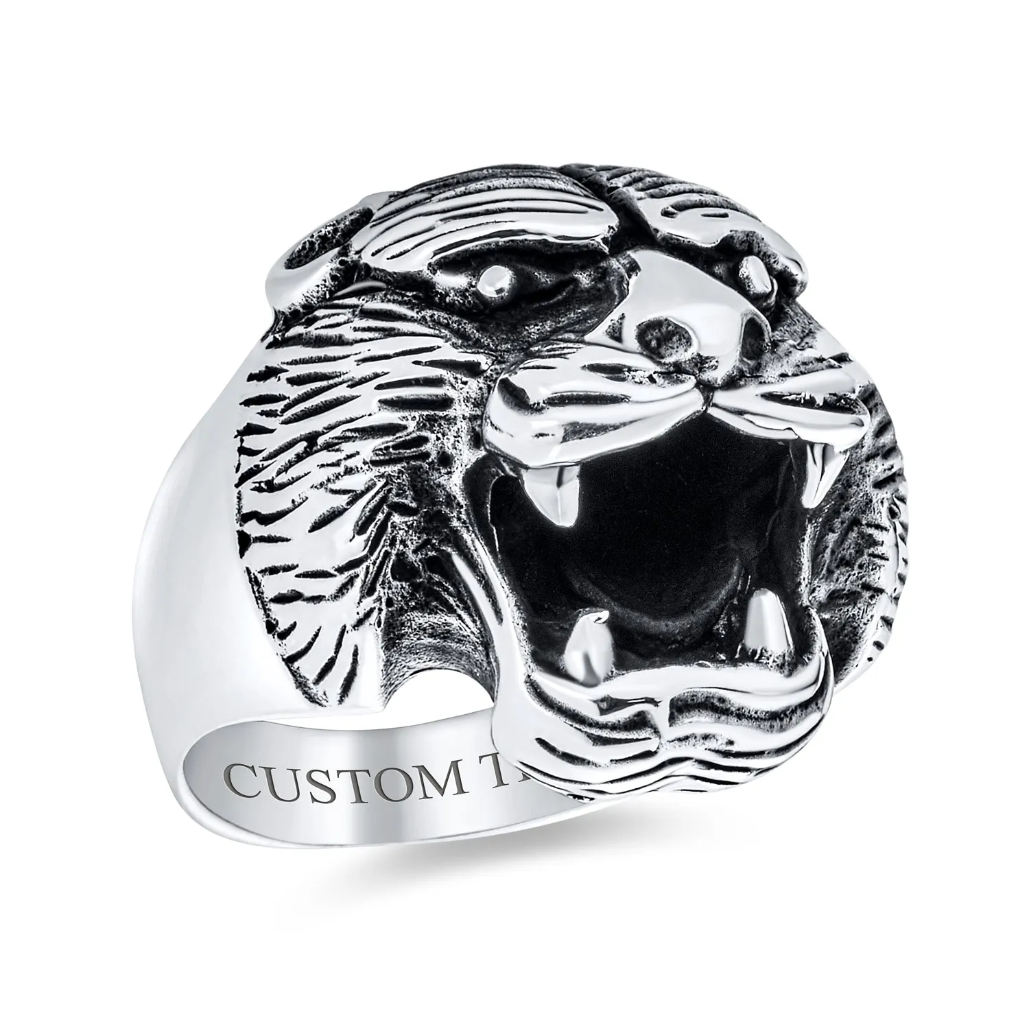 Hunter Norse Viking Mens Silver Ring: Fierce Bear Head Oxidized .925 Sterling