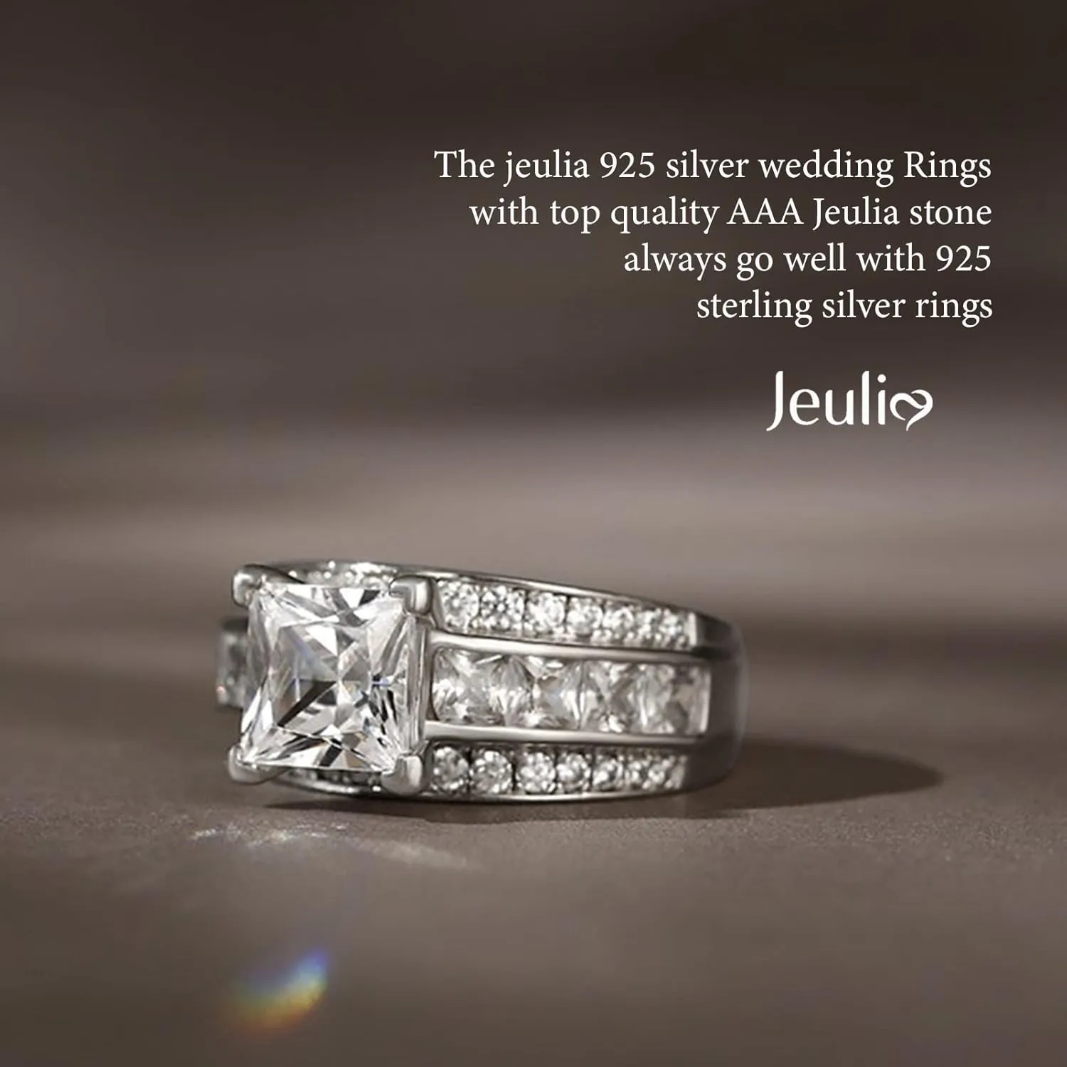 Jeulia Classic Princess Cut Sterling Silver Ring Cubic Zirconia Wedding Diamond Band Rings Engagement Bridal Anniversary Rings for her