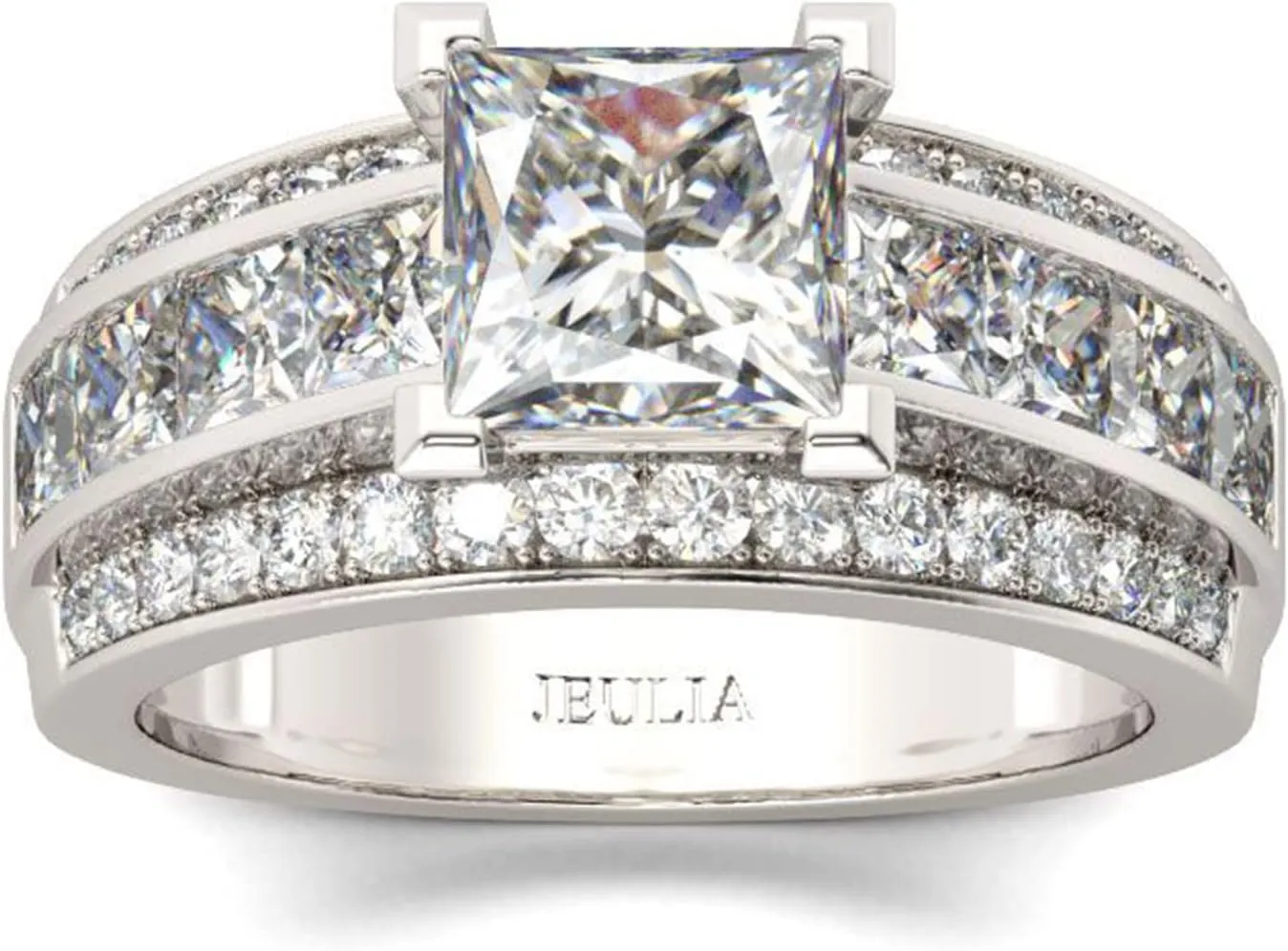 Jeulia Classic Princess Cut Sterling Silver Ring Cubic Zirconia Wedding Diamond Band Rings Engagement Bridal Anniversary Rings for her