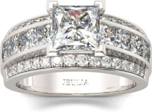 Jeulia Classic Princess Cut Sterling Silver Ring Cubic Zirconia Wedding Diamond Band Rings Engagement Bridal Anniversary Rings for her