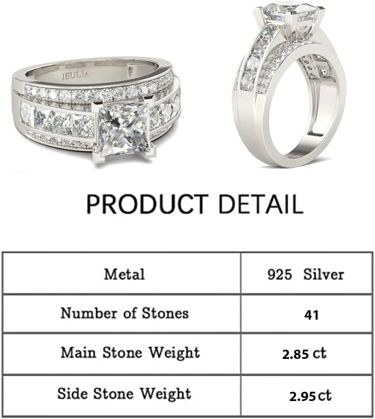 Jeulia Classic Princess Cut Sterling Silver Ring Cubic Zirconia Wedding Diamond Band Rings Engagement Bridal Anniversary Rings for her