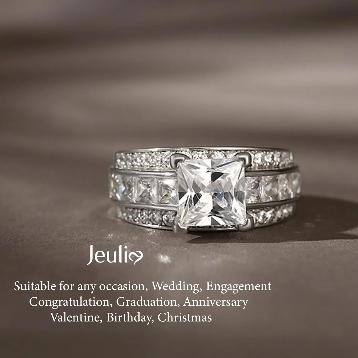 Jeulia Classic Princess Cut Sterling Silver Ring Cubic Zirconia Wedding Diamond Band Rings Engagement Bridal Anniversary Rings for her