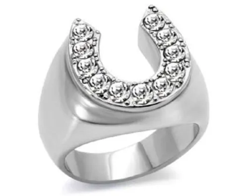 Jewellery Kingdom Cubic Zirconia Stainless Steel Signet Horseshoe Mens Pinky Ring (Silver)