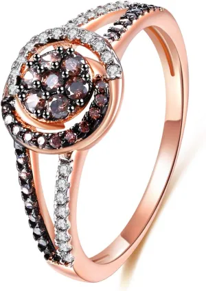JIANGYUE Rose Gold Chocolate White and Brown Cubic Zirconia Statement Rings, Black Wedding Rings for Women Chocolate Diamond Ladies Cocktail Mothers Day Gift Size 5 6 7 8 9 10