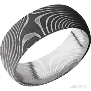 JIN Black Damascus Steel Pattern Polished Damascus Steel Ring by Lashbrook Designs - 8mm