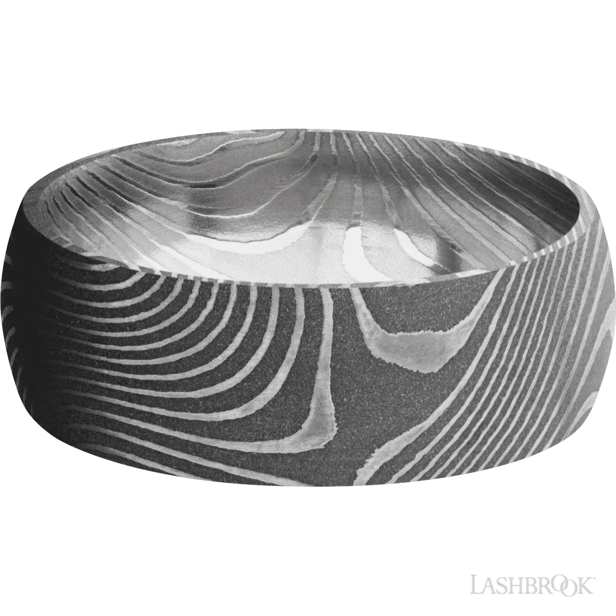 JIN Black Damascus Steel Pattern Polished Damascus Steel Ring by Lashbrook Designs - 8mm