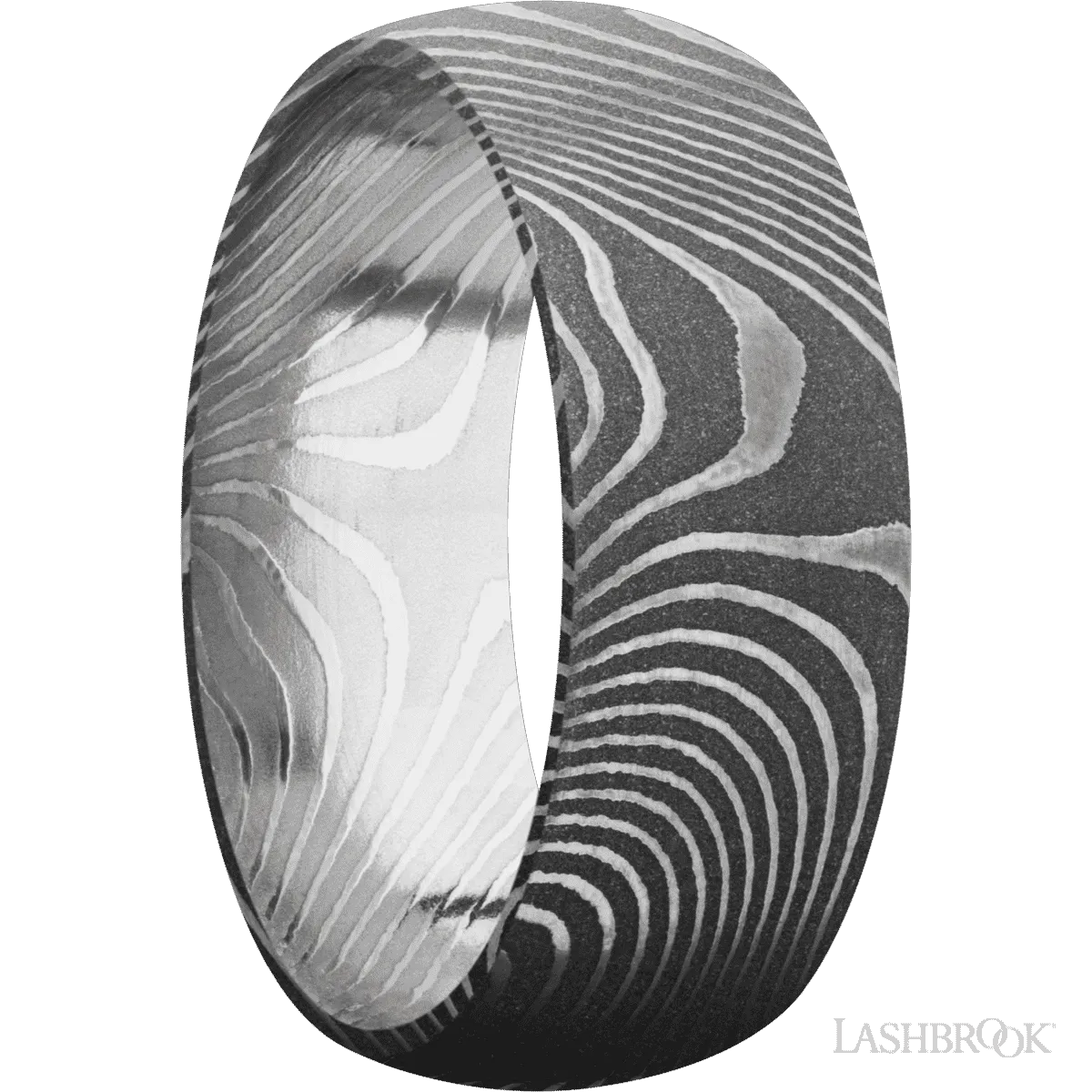 JIN Black Damascus Steel Pattern Polished Damascus Steel Ring by Lashbrook Designs - 8mm