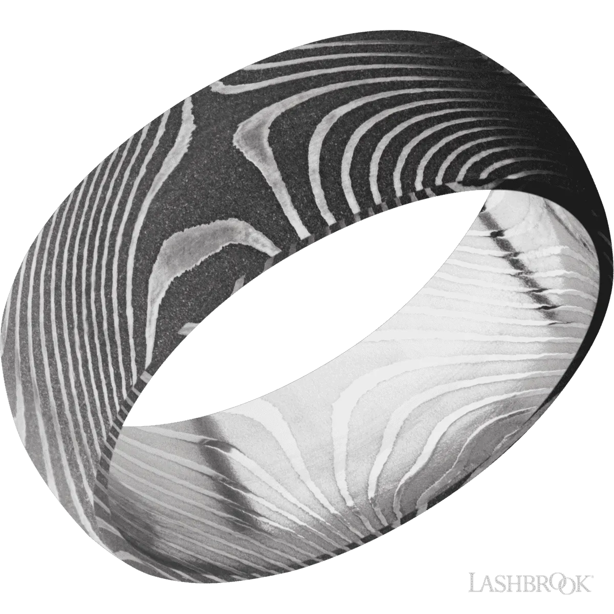 JIN Black Damascus Steel Pattern Polished Damascus Steel Ring by Lashbrook Designs - 8mm