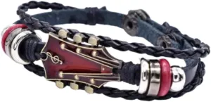 KIFEDSLJ Faux Leather Guitar Bracelet Retro Musical Guitar Leather Bangle Wristband for Women Men Music Enthusiast Jewelry