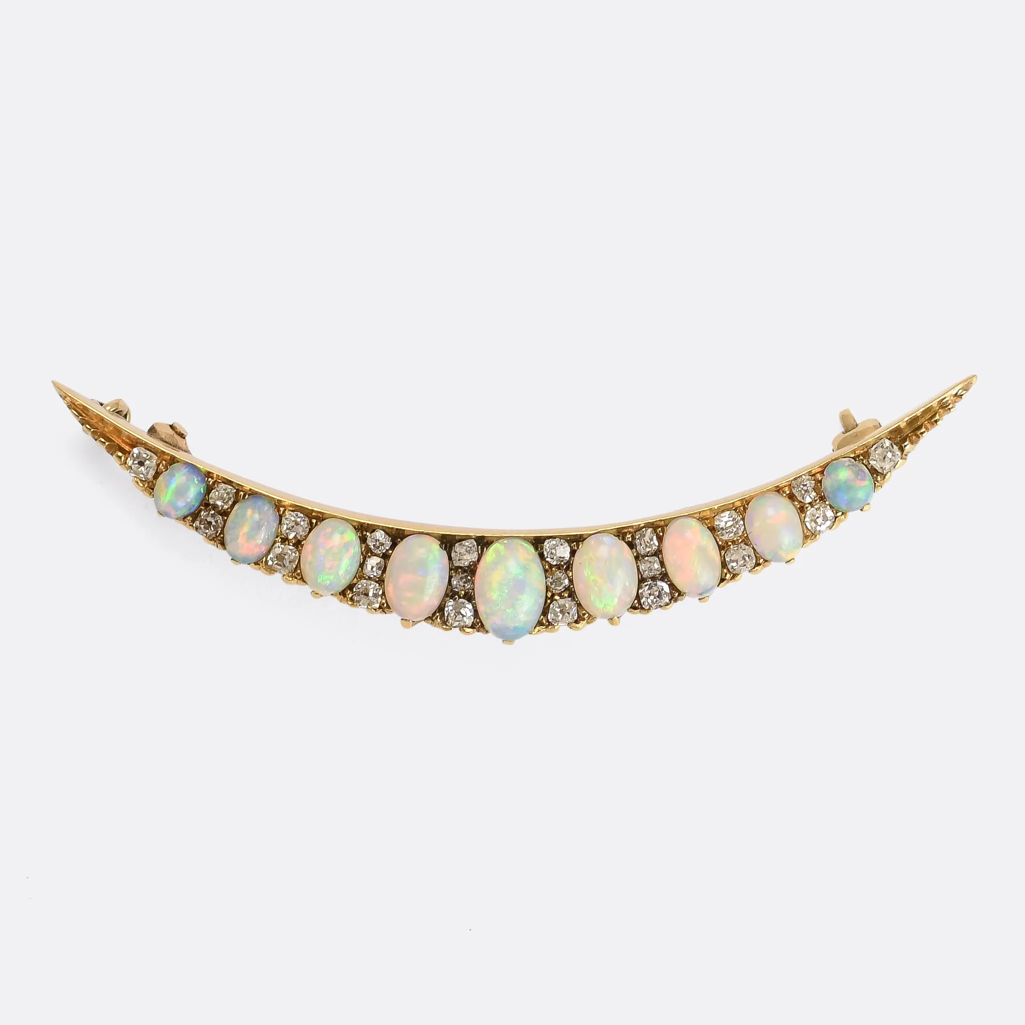 Late Victorian Opal & Diamond Crescent Brooch