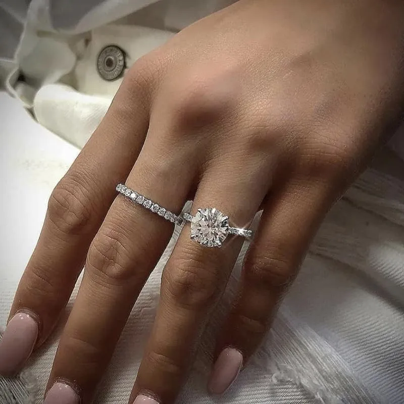 LIOYSIUT Platinum Plated Simulated Diamond Engagement Rings Set Princess Wedding Rings for Women Brilliant Cubic Zirconia Big Engagement Bridal Sets 925 Sterling Silver Promise Rings Set Size 6