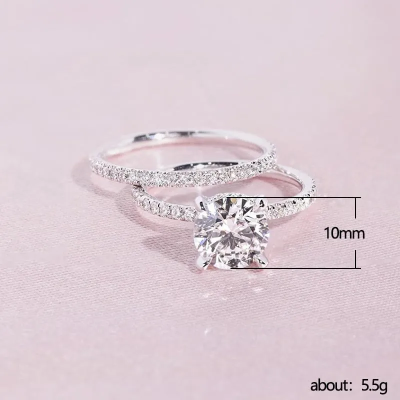 LIOYSIUT Platinum Plated Simulated Diamond Engagement Rings Set Princess Wedding Rings for Women Brilliant Cubic Zirconia Big Engagement Bridal Sets 925 Sterling Silver Promise Rings Set Size 6